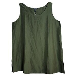 Eileen Fisher Womens Large Silk Scoop Neck Tunic Olive Green NWT